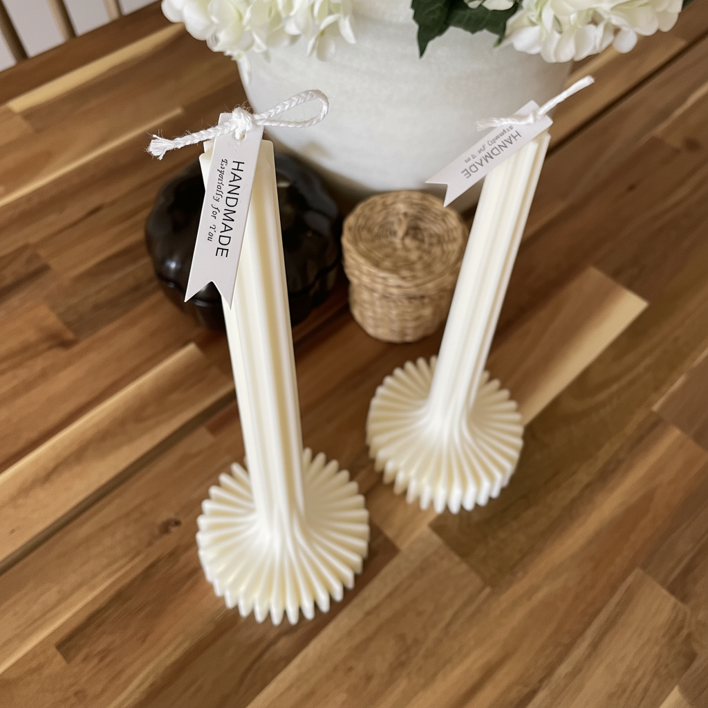 Velas Eterna — vista cenital con etiqueta handmade