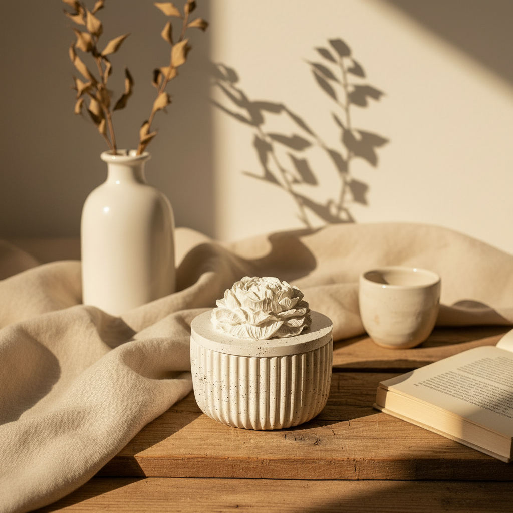 Flor de Yeso — Vela Aromática en Recipiente de Yeso